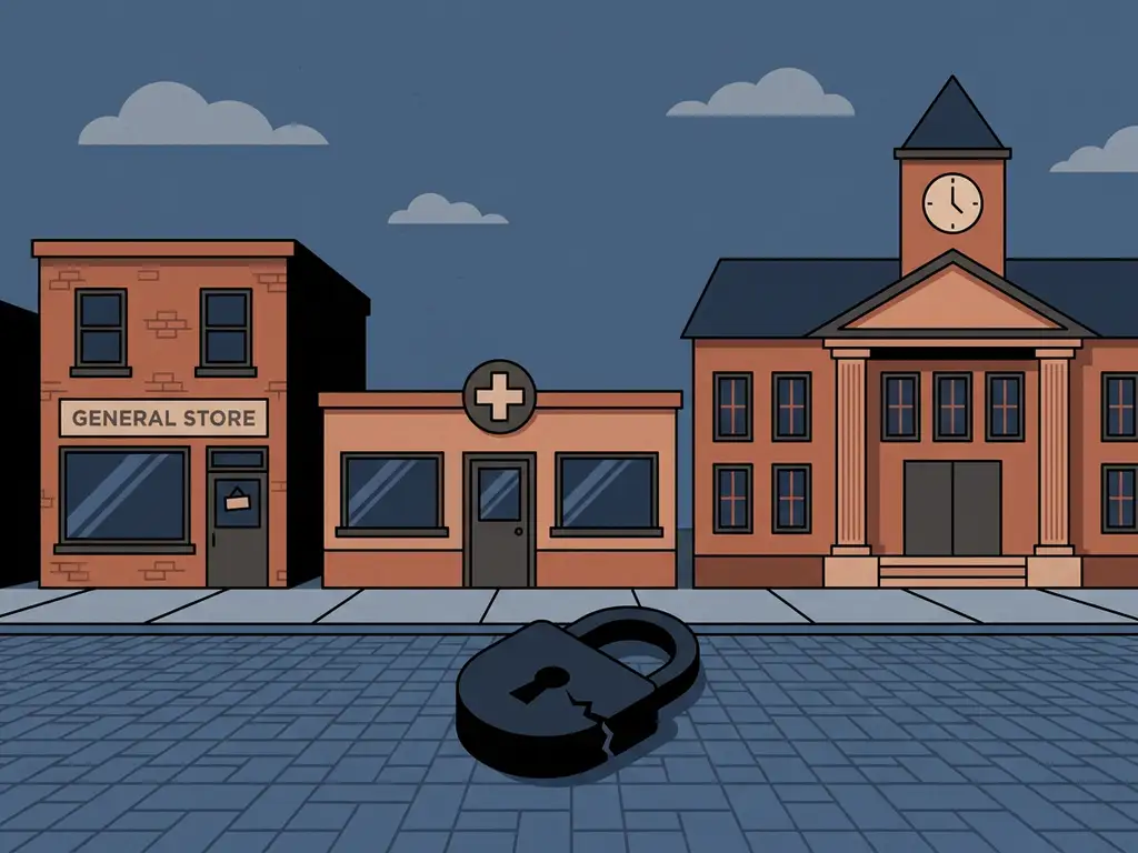Gebarsten hangslot voor een kleine winkel, medische kliniek en gemeentekantoor in vlakke vectorillustratie stijl.